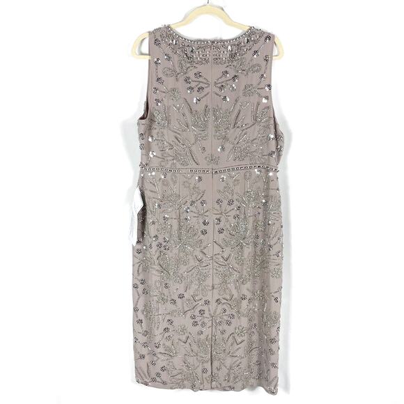 Mac Duggal Cocktail Dress 10741 Lilac Midi‎ Beaded Sequin Sheath Sleeveless - Picture 11 of 13